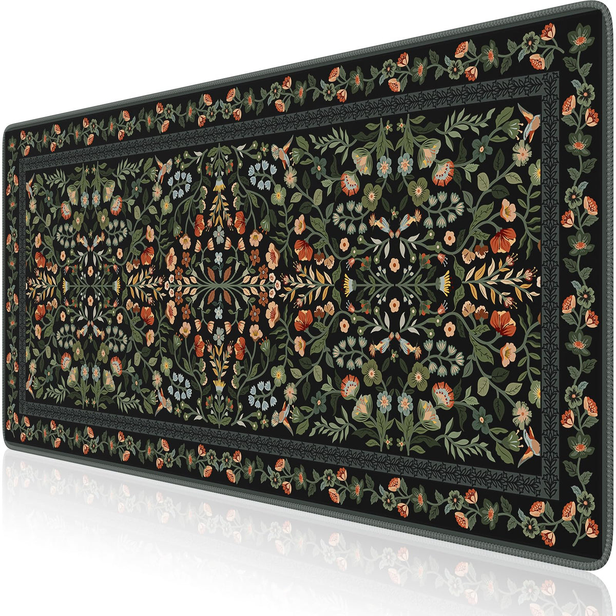 iCasso Floral Desk Mat,Mouse Pad for Office Decor,35.4x15.7in,Black