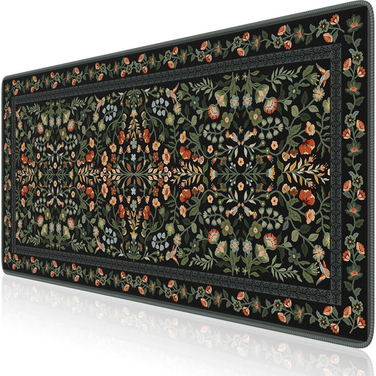 iCasso Floral Desk Mat,Mouse Pad for Office Decor,35.4x15.7in,Black