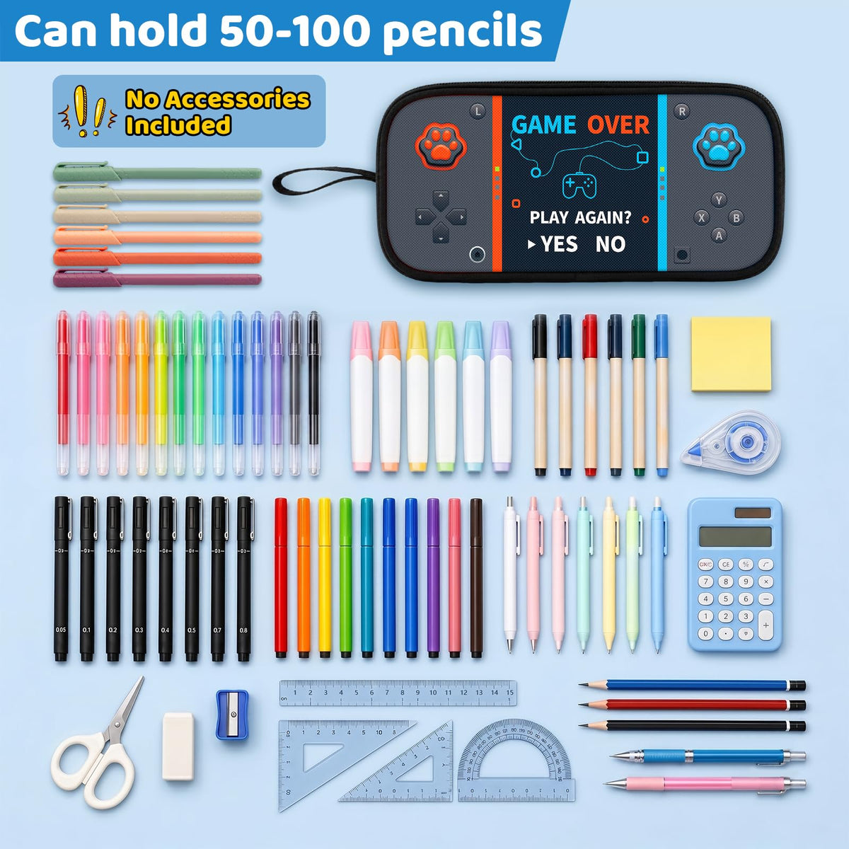 Easozoom Game Controller Pencil Case for Boys Kids Teens, Large Capacity Pencil Pouch with 3
