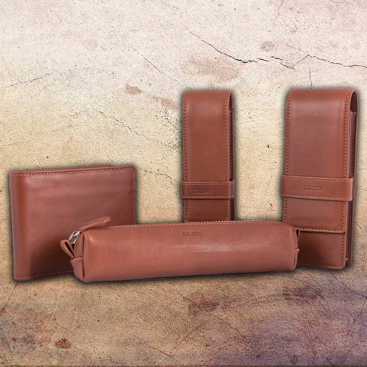 DiLoro Leather Zippered Fountain Ballpoint Rollerball Pens and Pencils Case Holder Pouch Genuine