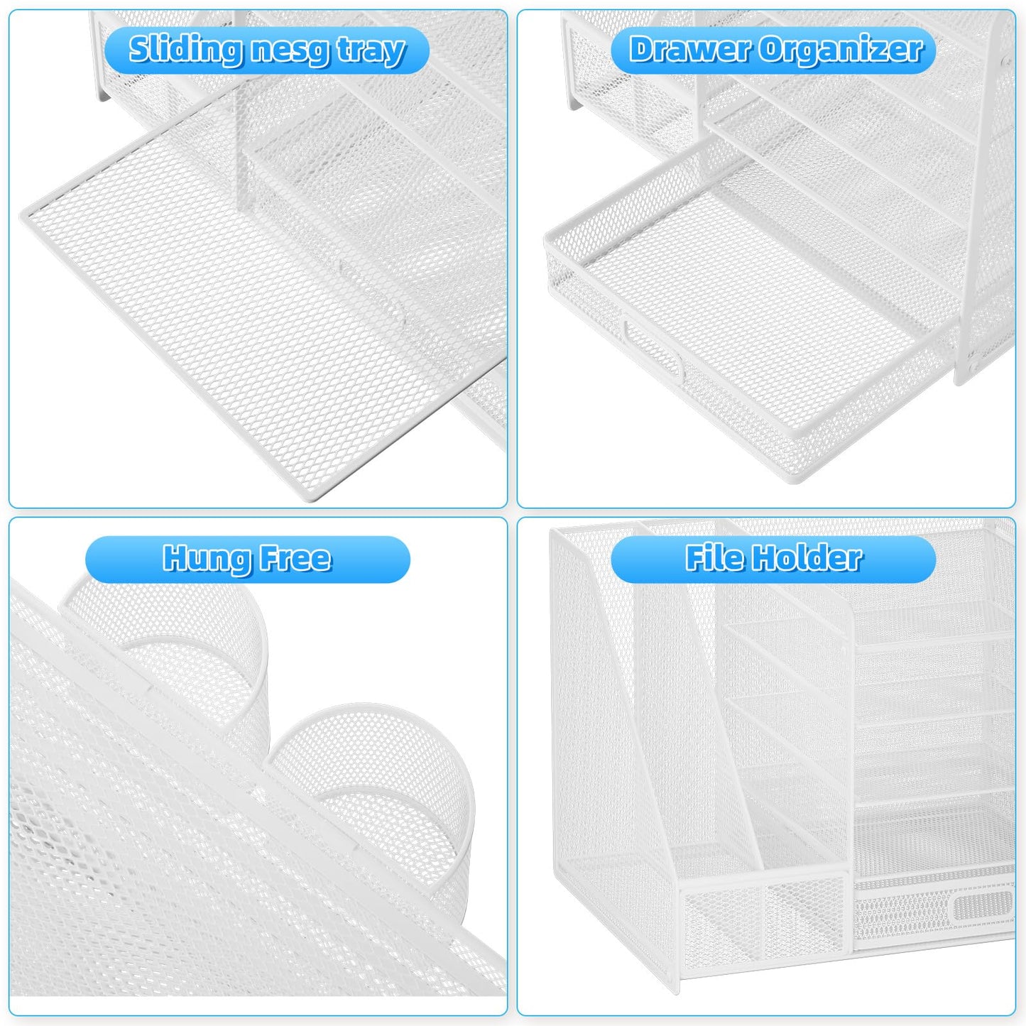 Lavatino Desk Organizer with File Holder, 5-Tier Paper Letter Tray Organizer with Sliding Drawer