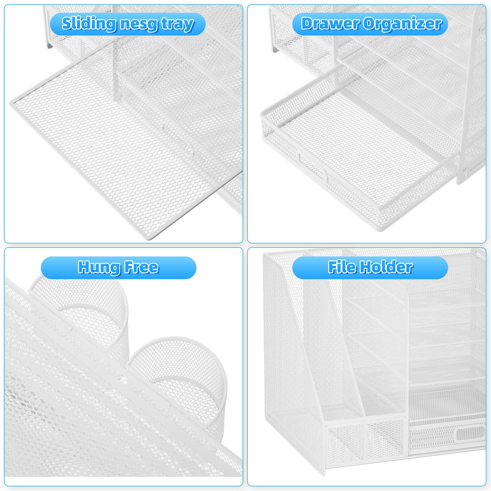 Lavatino Desk Organizer with File Holder, 5-Tier Paper Letter Tray Organizer with Sliding Drawer