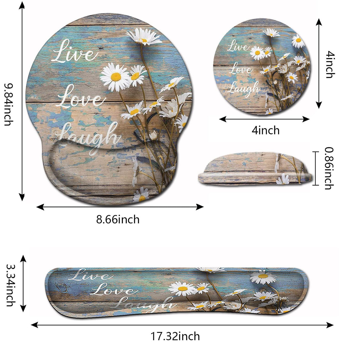 Mouse Pad for Women, Ergonomic Gel Mouse Pad, Keyboard Wrist Rest Relieves Fatigue, White Daisy