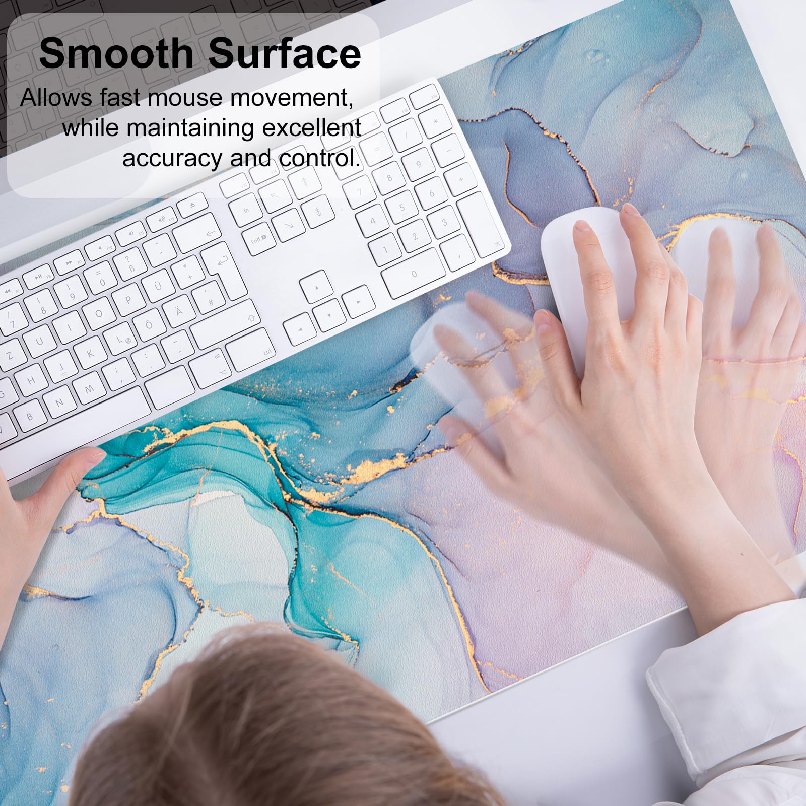 QiyI PU Leather Large Mouse Pad, 31.5" x 15.7", Blue Pink Fluid