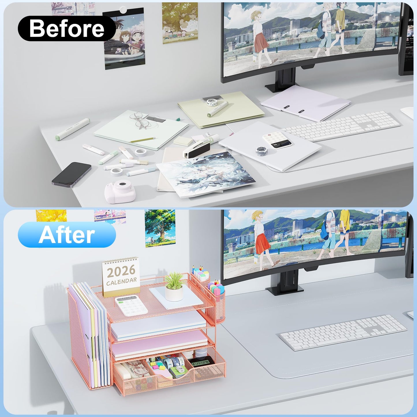 gianotter Desk Organizers and Accessories with File Holder, 4-Tier Desk Accessories & Workspace