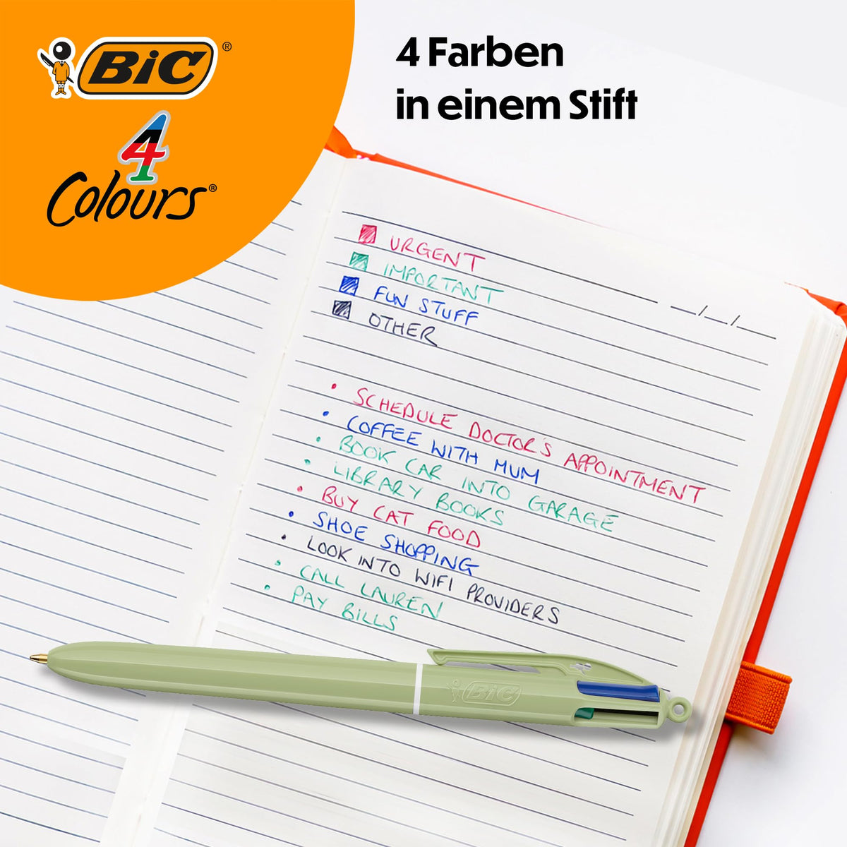 BIC 4 Colours Mineral Ballpoint Pen Medium Tip (1.00mm) - Assorted Barrel Colours Pack of 5