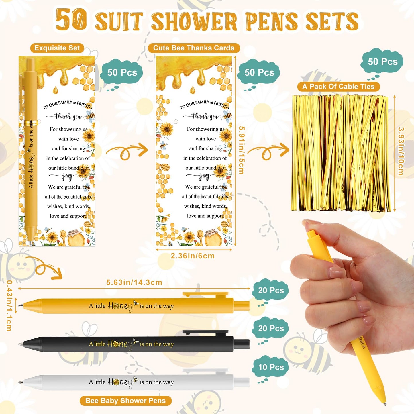Engrowtic 50 Set Baby Shower Gifts Pens for Guests Bulk Baby Shower Party Favors Retractable
