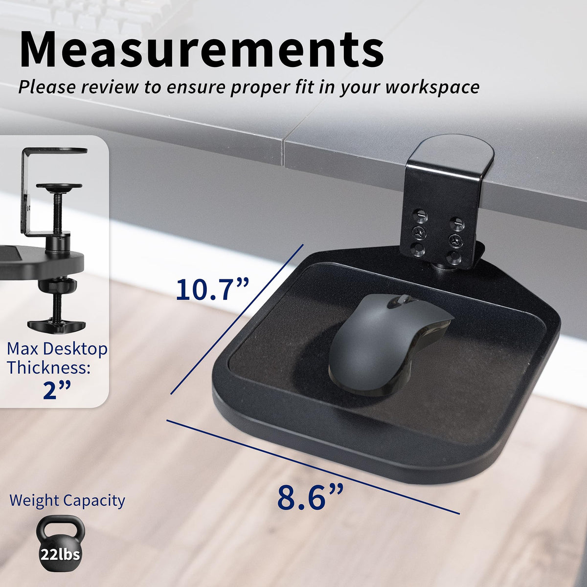 VIVO Black Clamp-on Mouse Pad Holder Platform, MOUNT-MS01B