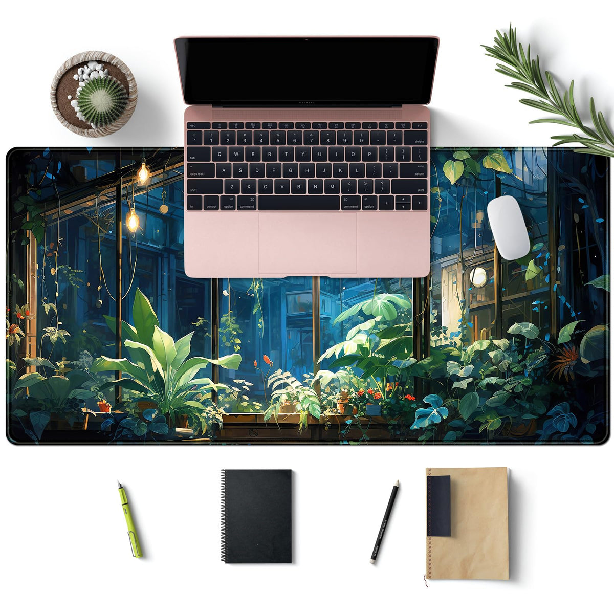 Plant Desk Mat Green Big Mouse Pad Large Gaming Mousepad Extended Keyboard Pad City View Aesthetic