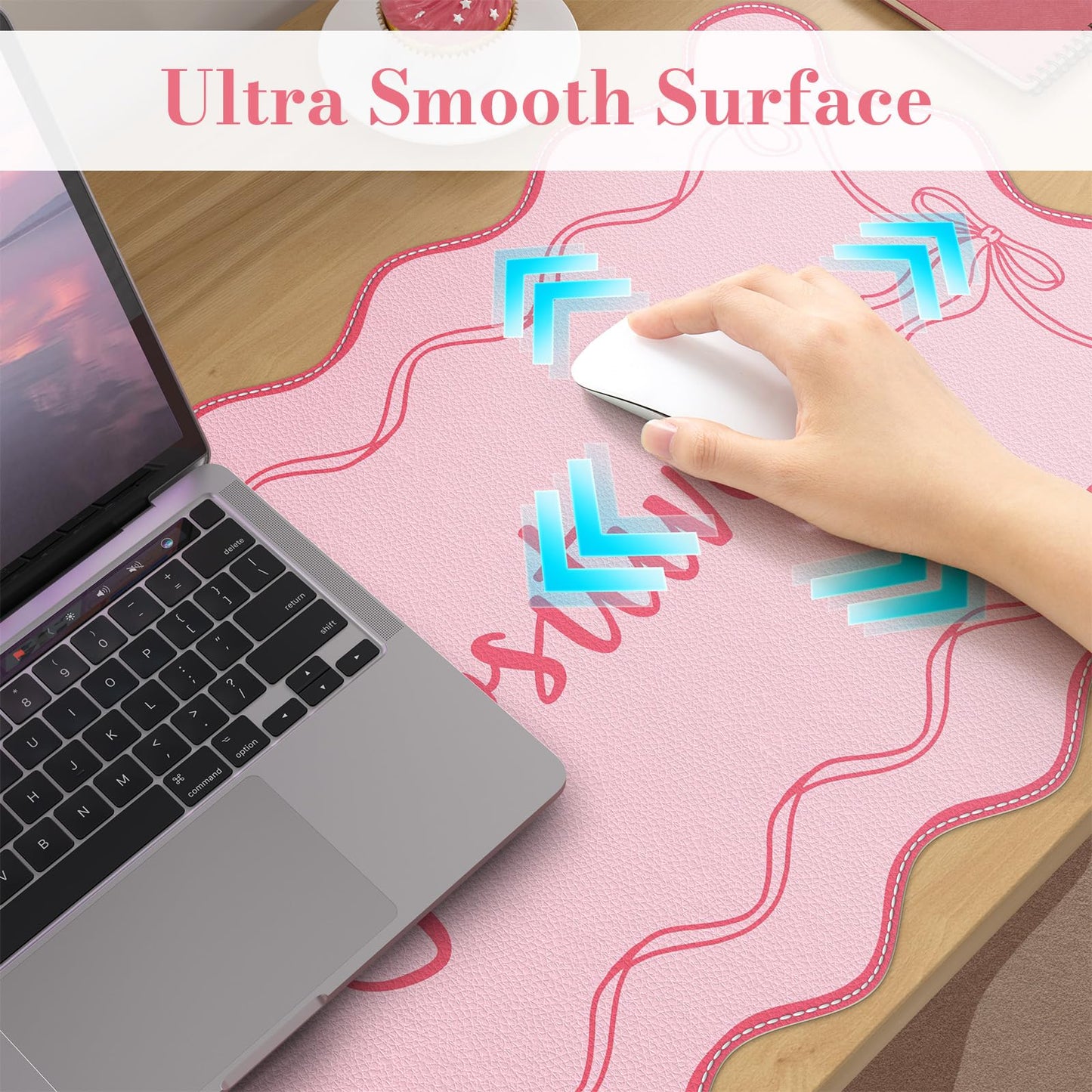 iCasso Pink Mouse Pad, Scalloped Desk Cover Mat, Leather Waterproof Desk Pad Mat for Desktop