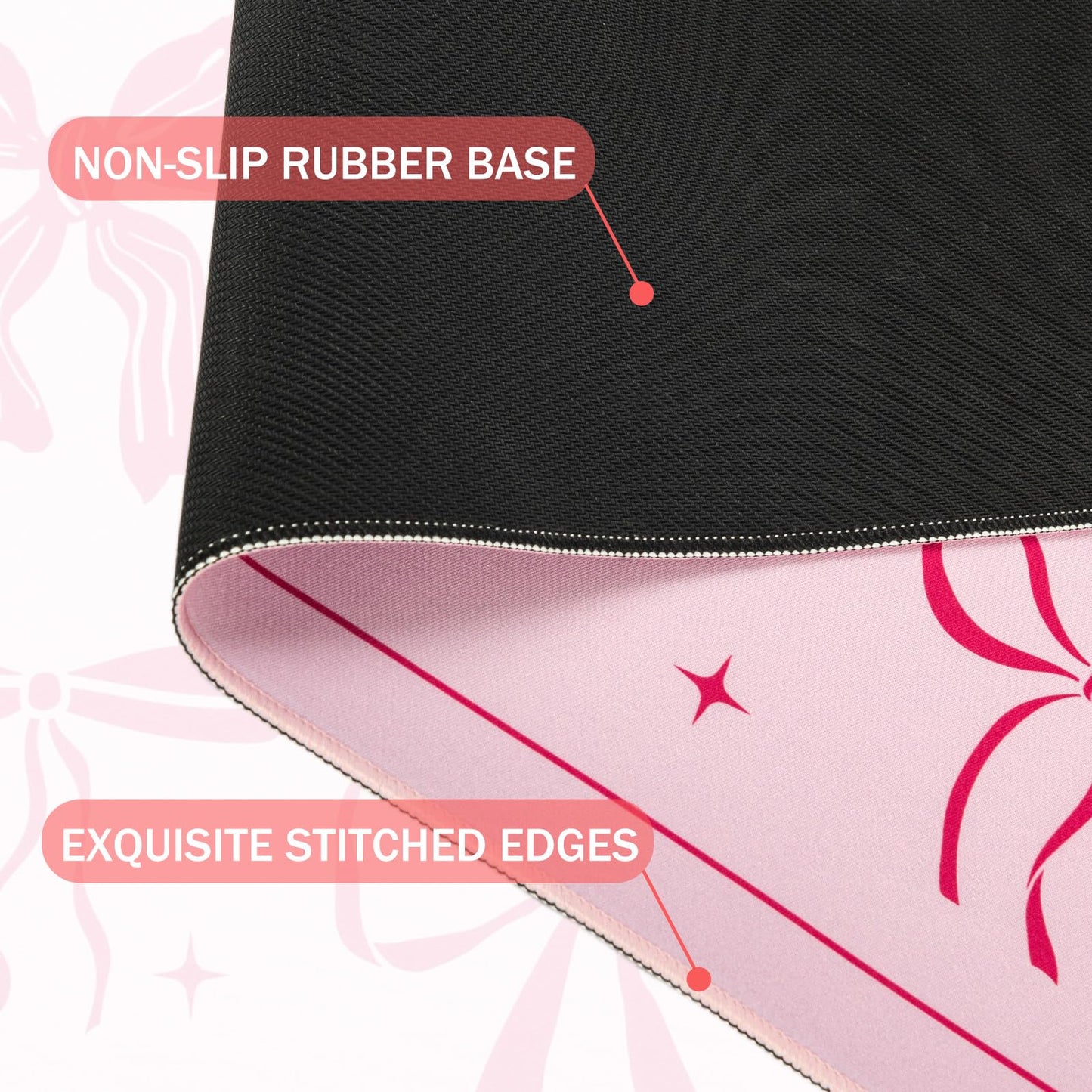 L-SPOUTTO Pink Bow Desk Mat for Keyboard and Mouse,Cute XXL Large Mouse Pad