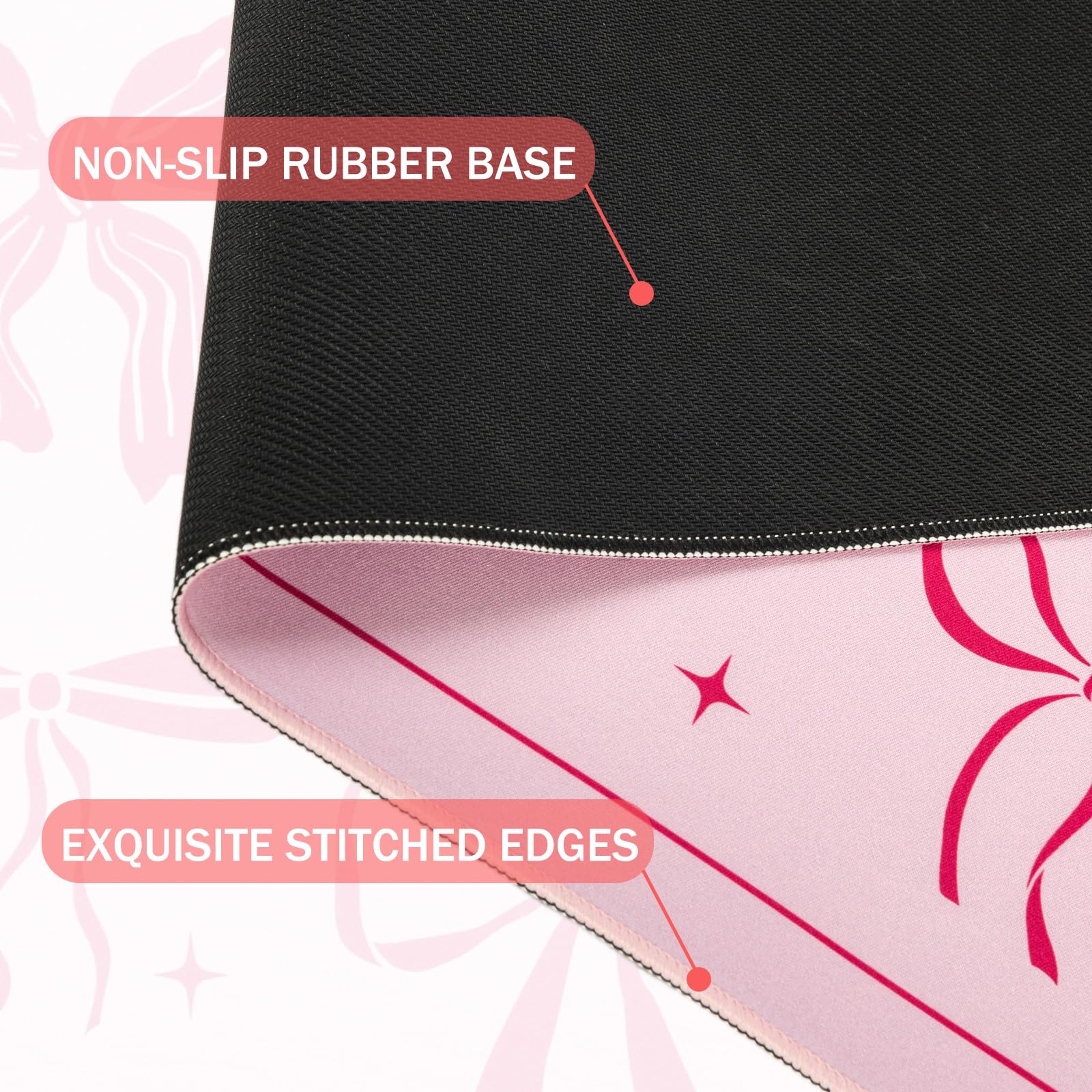 L-SPOUTTO Pink Bow Desk Mat for Keyboard and Mouse,Cute XXL Large Mouse Pad