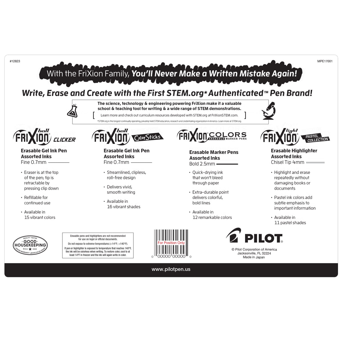 PILOT, FriXion Assorted Erasable Gel Ink Pens, Marker Pens & Highlighters, Pack of 17, Assorted