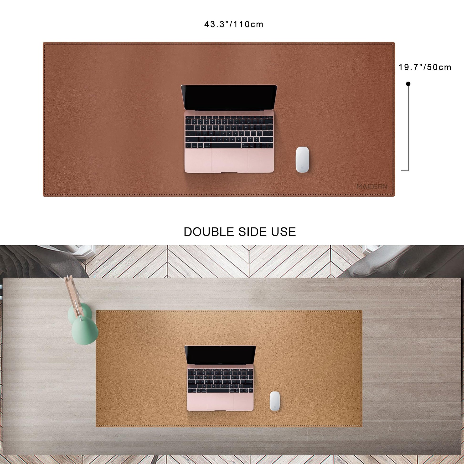 MAIDERN 43.3”x 19.6” Leather Desk Mat, Large Desk Pad, Cork & Leather Large Mouse pad for Desk