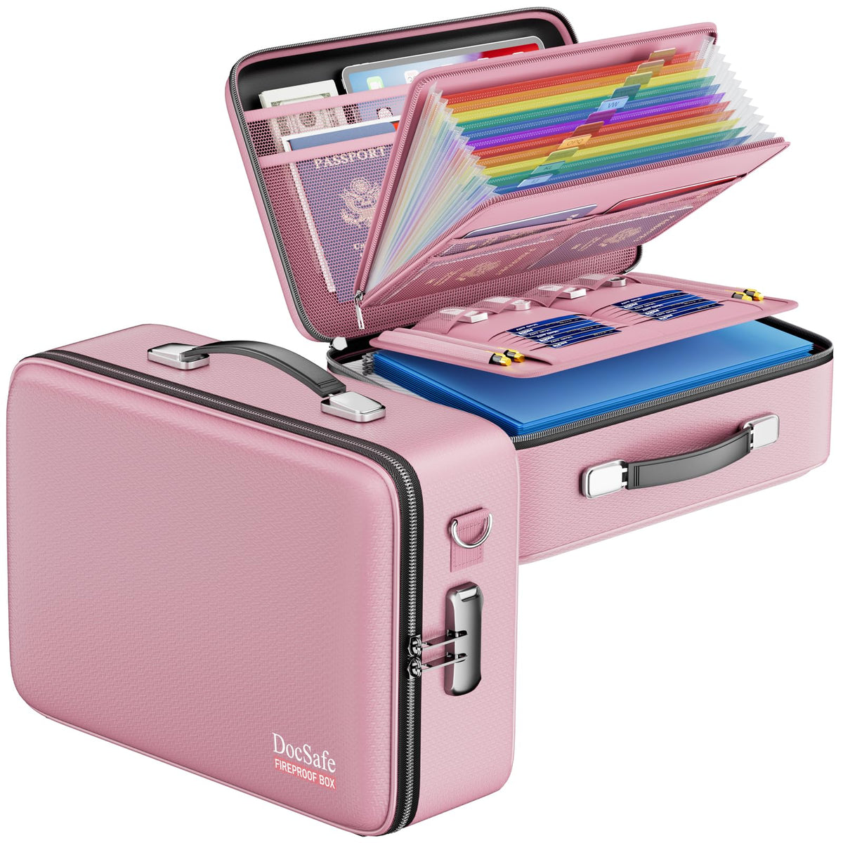 DocSafe Fireproof Document Box Hard Case with Lock ＆ Accordion File Folder