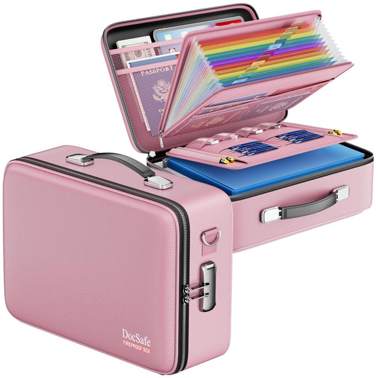 DocSafe Fireproof Document Box Hard Case with Lock ＆ Accordion File Folder
