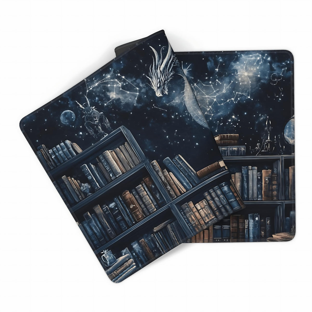 Aesthetic Dragon Gaming Mouse Pad, Black Blue Mystical Desk Mat with Anti-Slip Base & Stitched