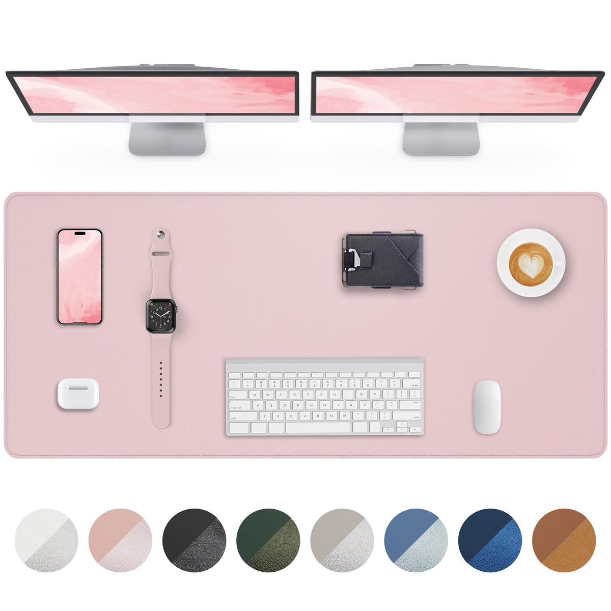 Leather Desk Pad Protector - 48" x 17" Large deks mat Light Pink