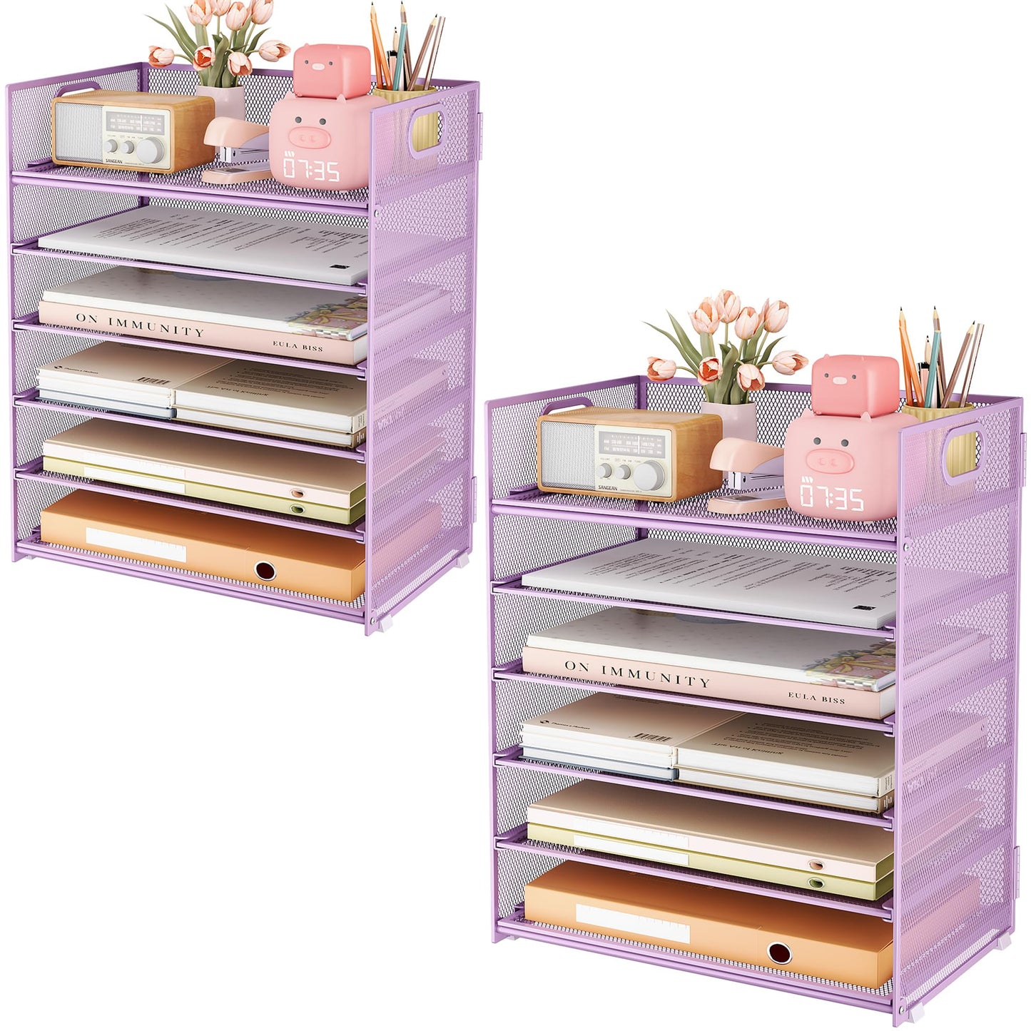 Subekyu 6-Tier Desk Paper Organizer, Desktop File Letter Tray with Handle, Document Sorter and