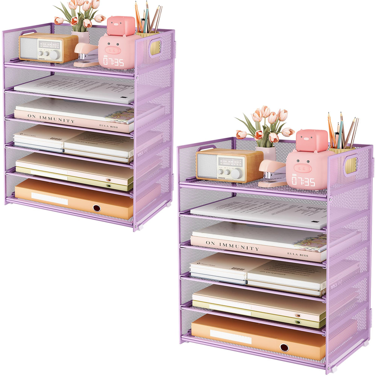 Subekyu 6-Tier Desk Paper Organizer, Desktop File Letter Tray with Handle, Document Sorter and