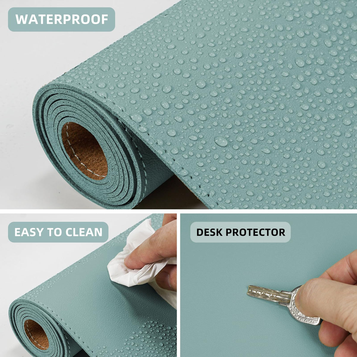 AFIING Leather Desk Pad Protector, 47" x 17" Large Desk Mat with Natural Cork & PU Leather, Mouse
