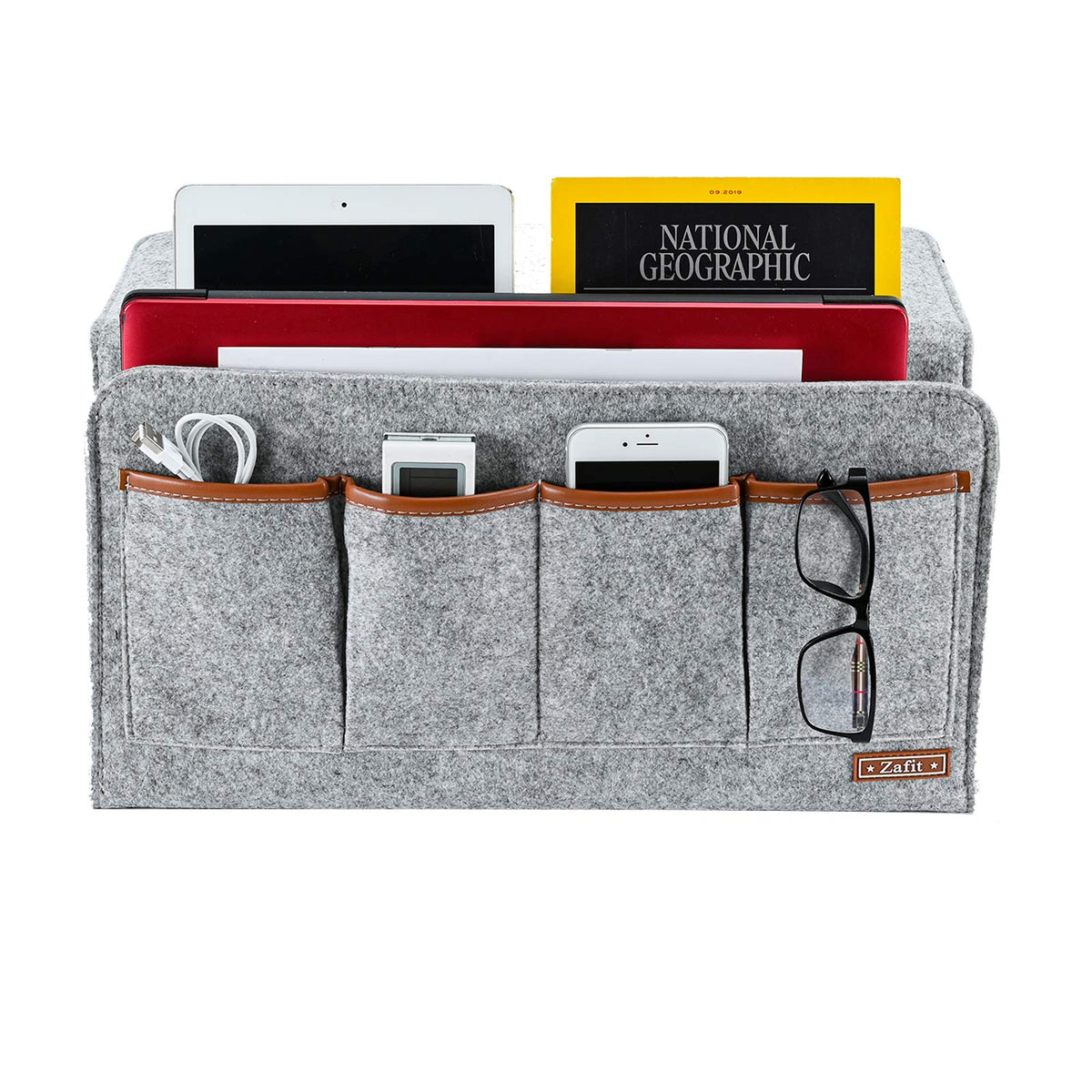 Zafit Bedside Caddy, Large Size Storage Organizer with 7 Pockets for Magazine, Remotes, Phone