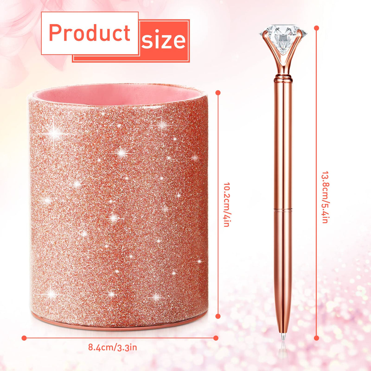 BBTO Pen Holder with 6 Pcs Bling Diamond Pens, Pencil Cups for Desk Glitter Bling Desk Organizer