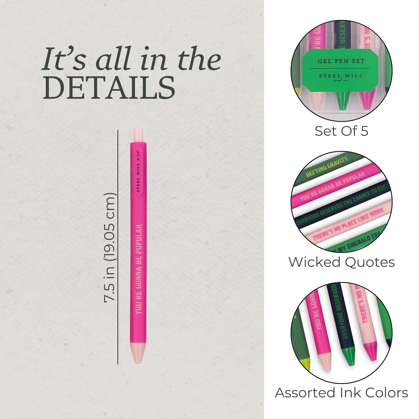 Steel Mill & Co. Wicked Gel Pen Set, Pink and Green
