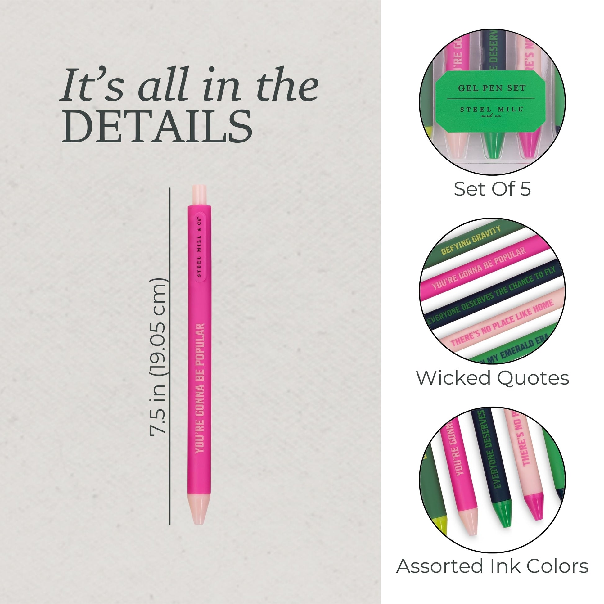 Steel Mill & Co. Wicked Gel Pen Set, Pink and Green