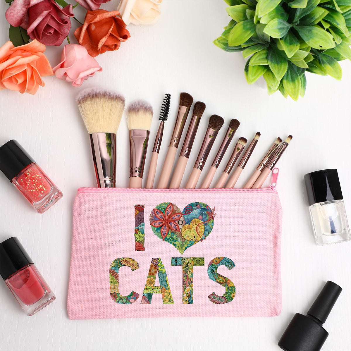 Frienda 50 Pcs Canvas Zipper Pouch Bulk Gift, Pink