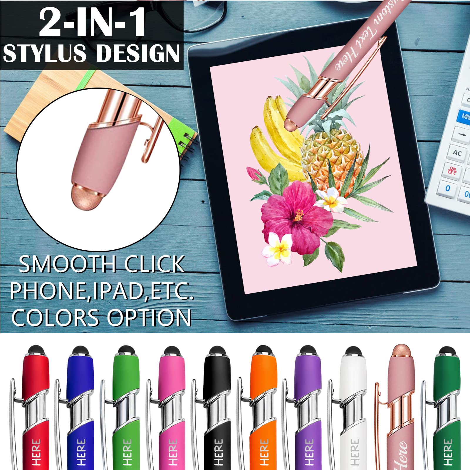 Yananka 20 Pcs Custom Pens with Stylus,Personalized Pens with Free Engraving,Customized Pens with