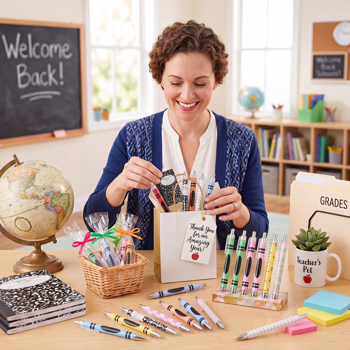 Cholemy 48 Pcs Composition Notebook Pens Bulk Pack, 12 Styles Retractable Ballpoint Pens, Cute