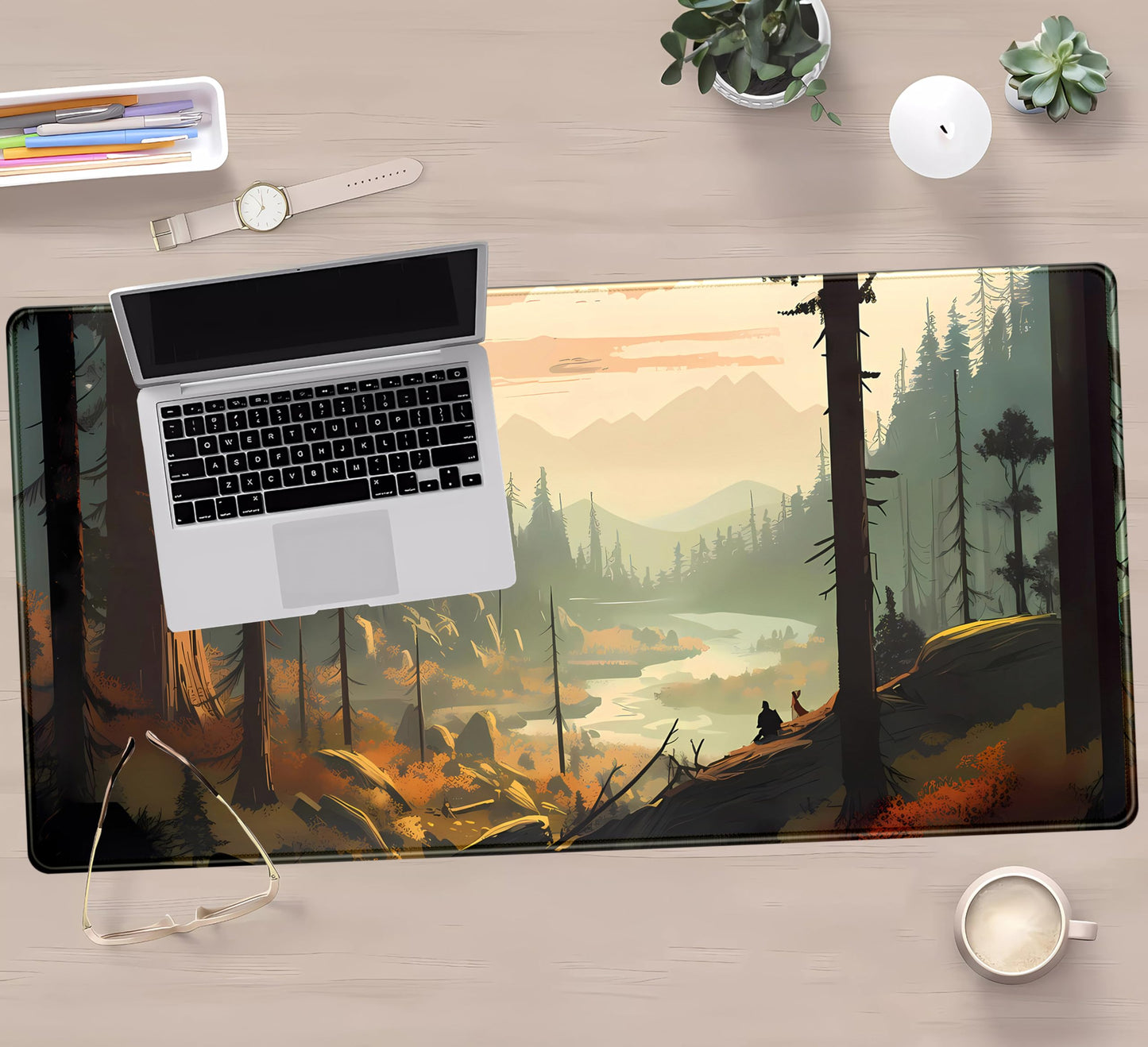 Desk Mat Gaming Desk Pad Valleys, Forest Mouse Pad XXL Extended Large Mouse and Keyboard Mat