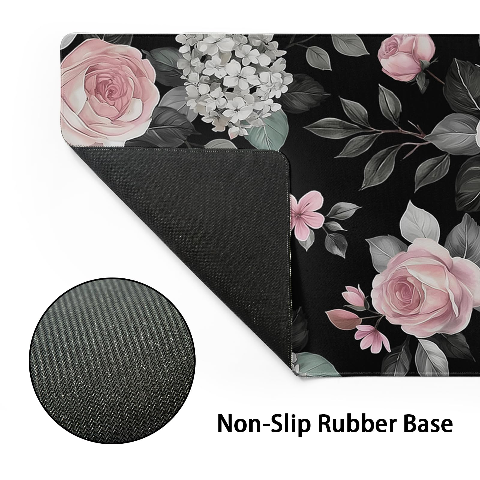 Floral Extended Gaming Mouse Pad Non-Slip Rubber Base Black Large Mousepad 35.4×15.7in with