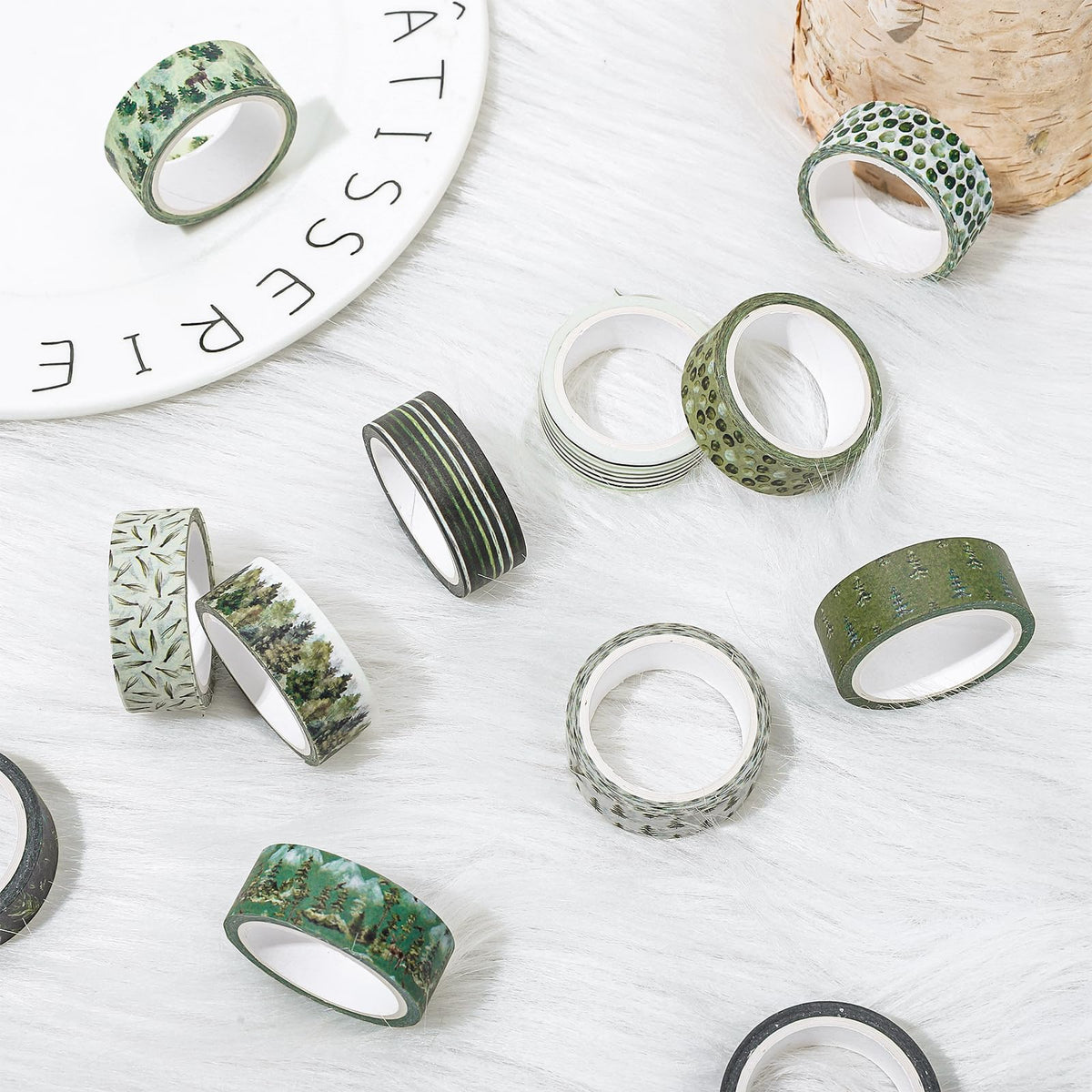 Whaline 12 Rolls Green Forest Washi Tape Watercolor Greenery Holiday Masking Tape Woodland Green