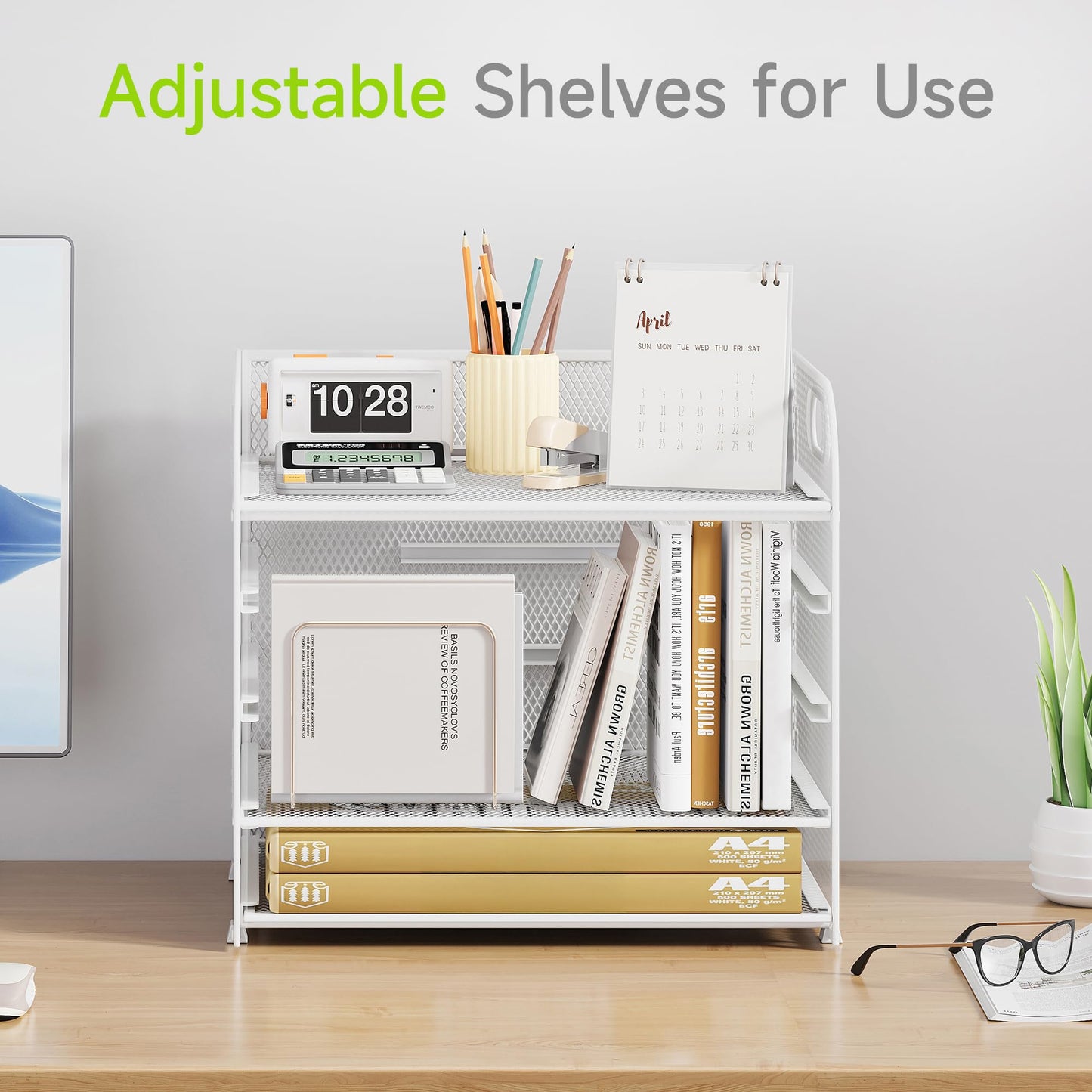 Cawukege 2 Pack 5 Tier Paper Organizer, Letter Tray with Handle, Mesh Desk Organizer, Metal File