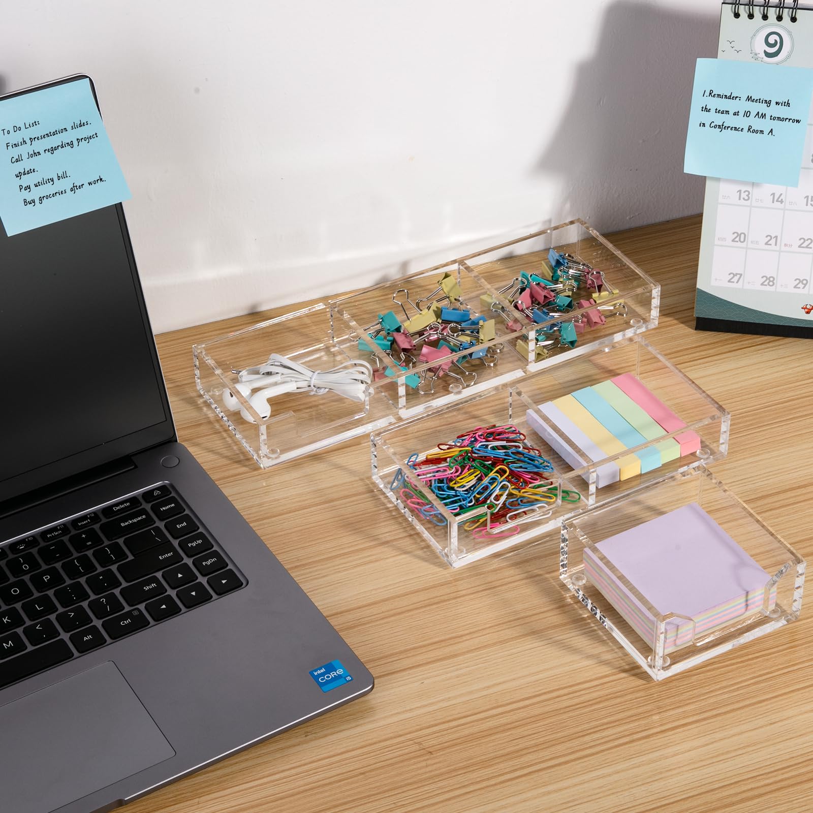 WORHE Sticky Note Holder 2 in 1, Clear Acrylic Memo Pad Holders for Desk Organization School Office