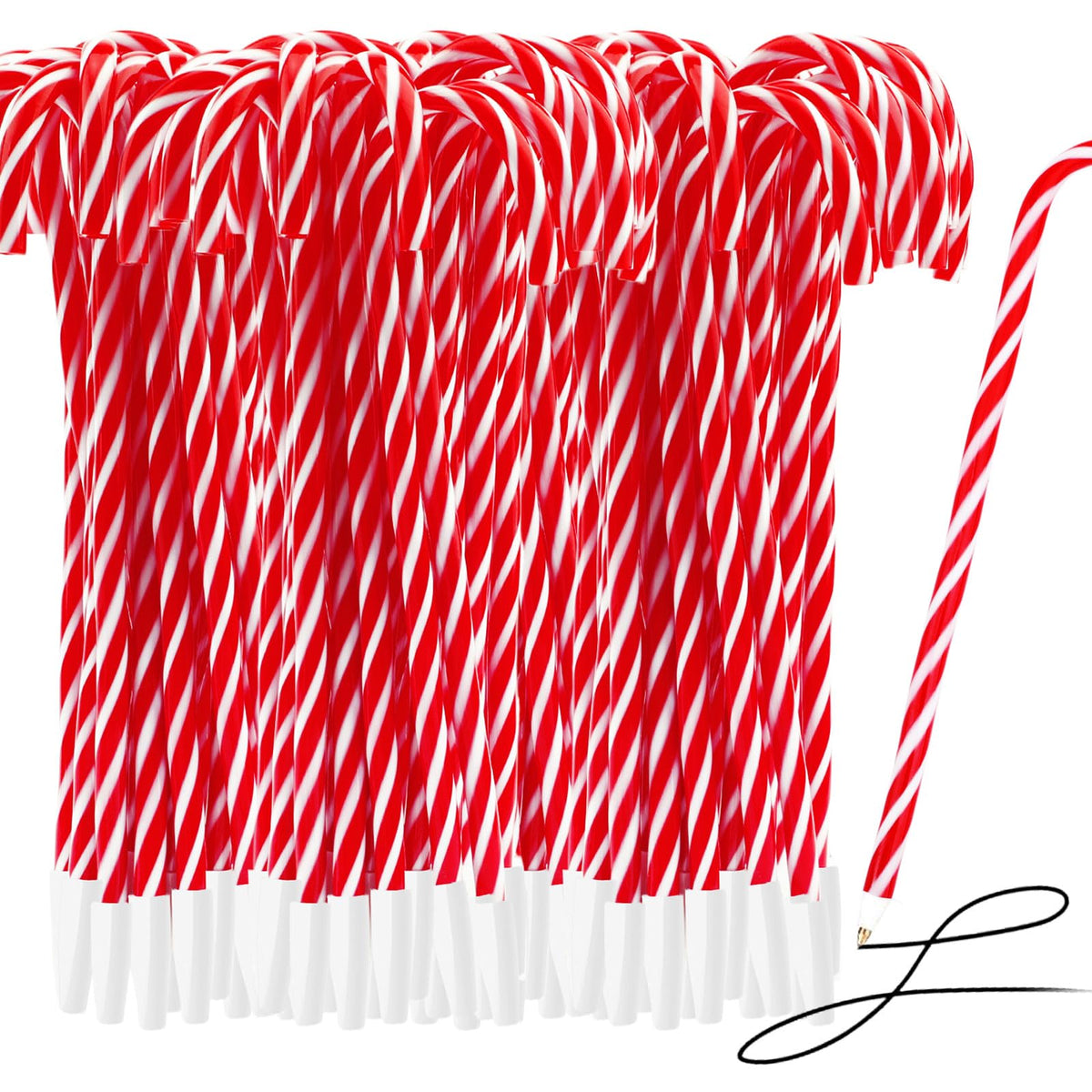 Zealor 100PCS Christmas Candy Cane Pen Christmas Ballpoint Pens with Black Ink Office School