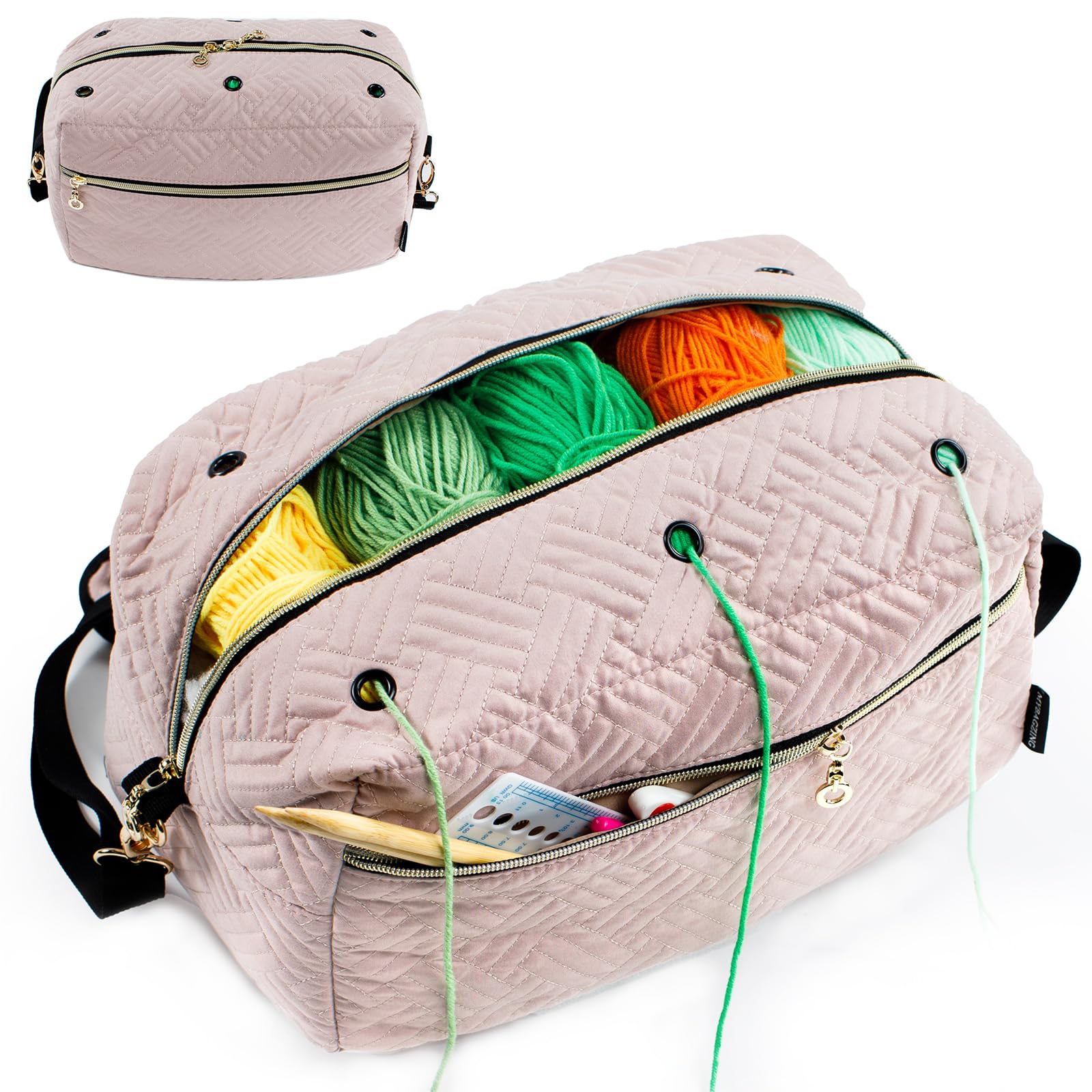 MYBAGZING Crochet Bag Organizer,Knitting Bag for Yarn Storage&Crochet Hooks