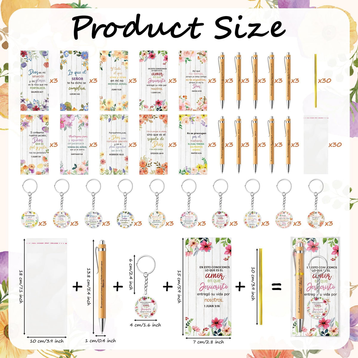 ANGOLIO 230 Spanish Christian Floral Religious Gifts Bulk, Back to School Regalos Bookmarks