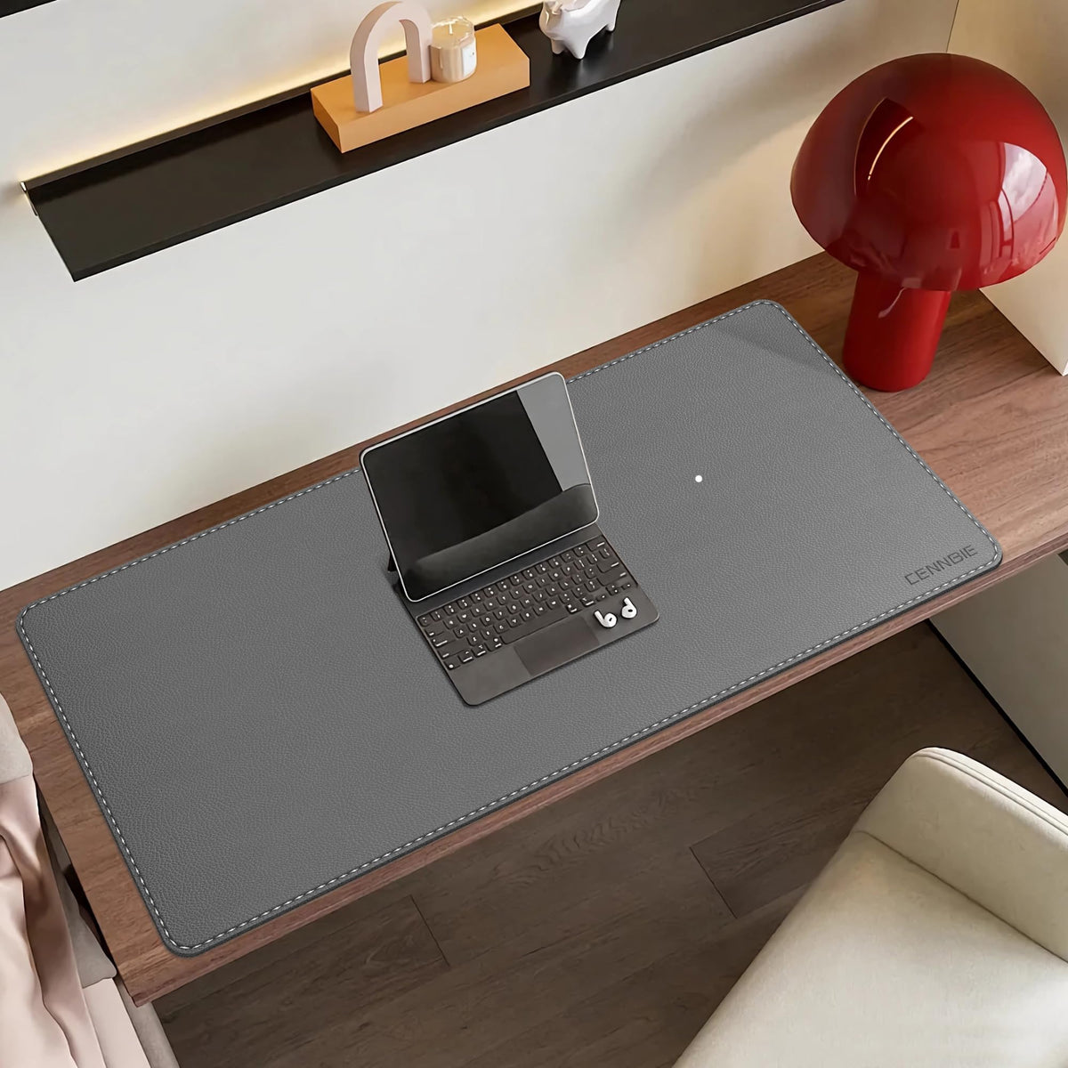 CENNBIE 35.5" x 16" Leather Desk Mat, Computer Mouse Pad for Office(Grey)