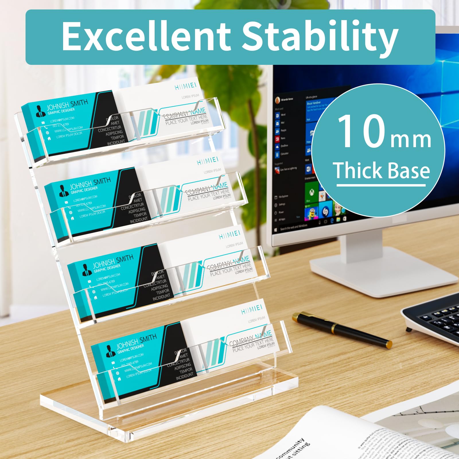 HIIMIEI Business Card Holder Desk, Acrylic Business Card Display, 4 Tier Clear Business Card Stand