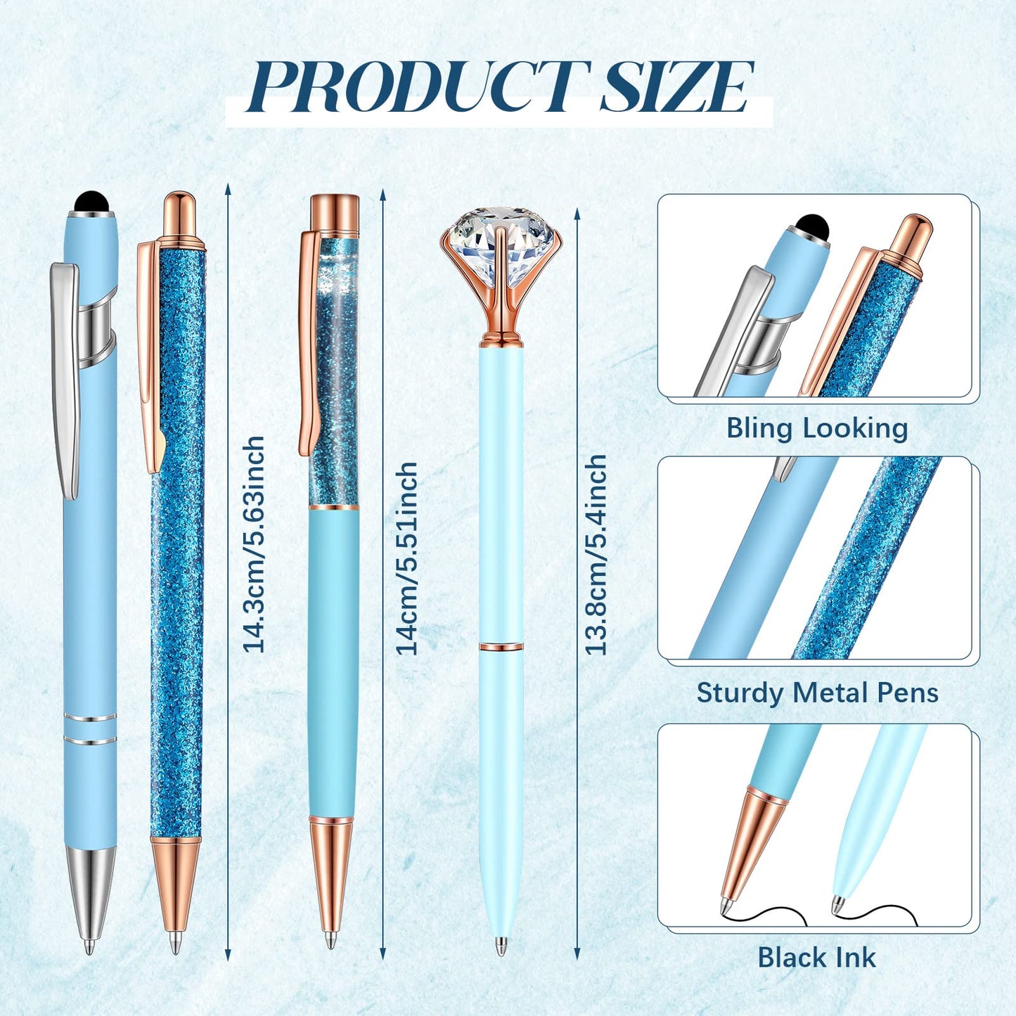 Sabary 8 Pcs Blue Diamond Pens with Glitter Desk Pen Holder for Women