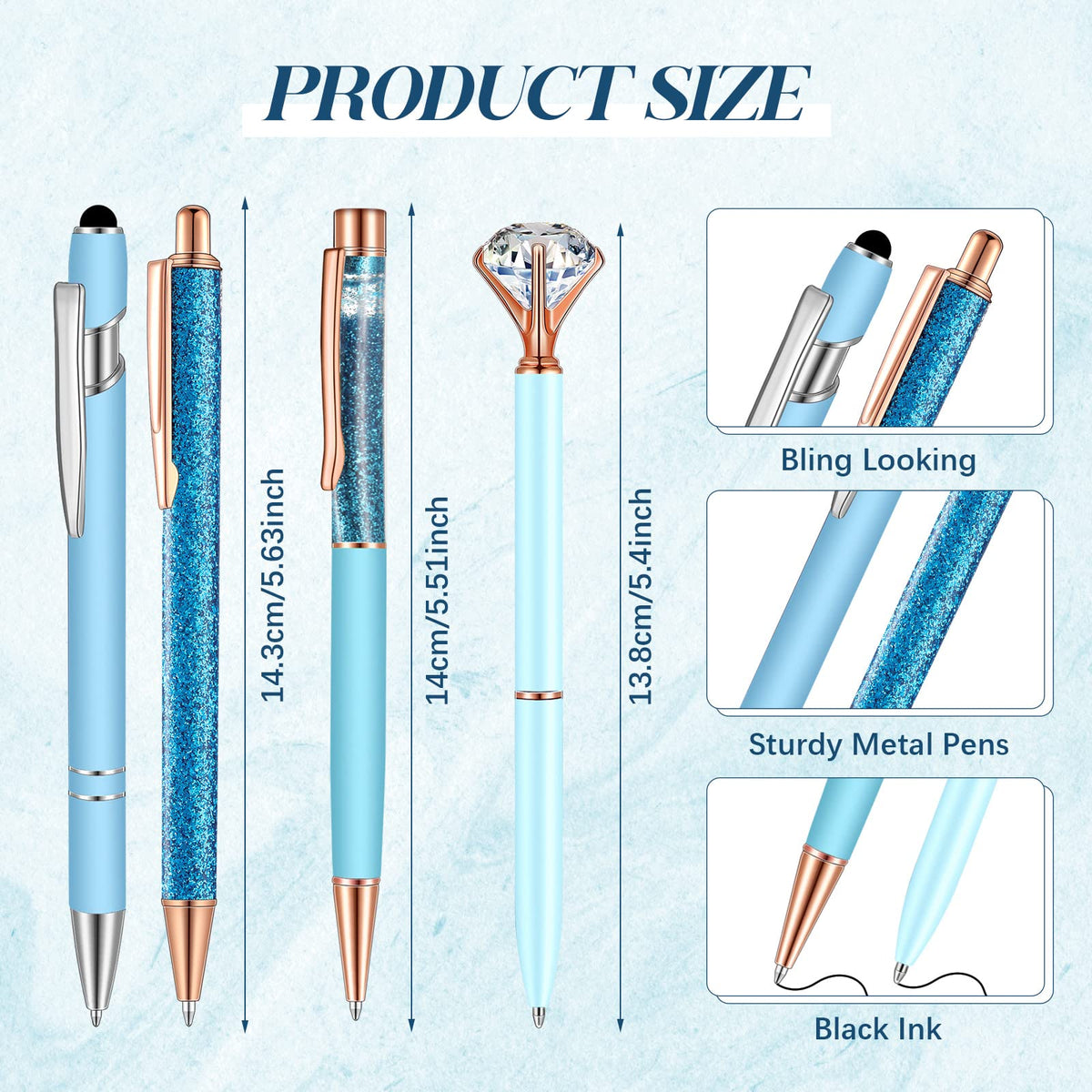 Sabary 8 Pcs Blue Diamond Pens with Glitter Desk Pen Holder for Women