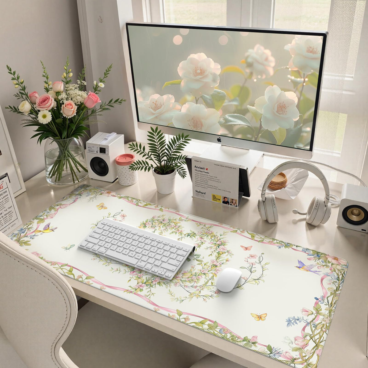 HAOCOO Pink Heart Desk Protector, 35.4" x 15.7" Table Mat for Home Office