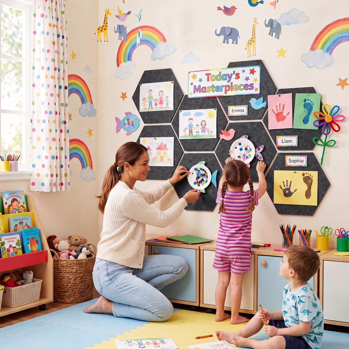 Uoisaiko 8-Pack Hexagon Felt Bulletin Board Tiles, Cork Board Alternative