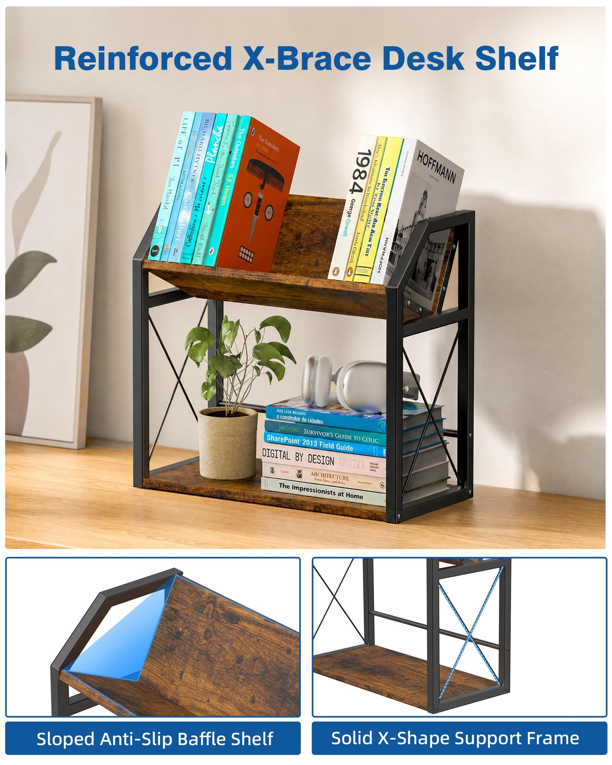 ART-GIFTREE Desktop Bookshelf, Wooden Desk Shelf Organizer, Brown