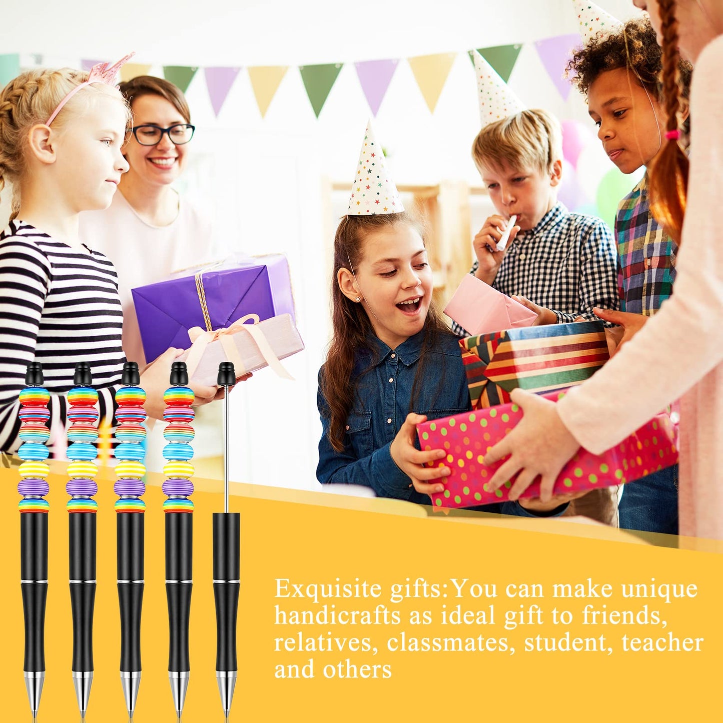 Crtiin 100 Pcs Beadable Pen School DIY Kit,Black