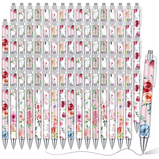 Cholemy 96 Pcs Flower Pens Bulk Retractable Ballpoint Pens Colorful Black Ink Gift for Party