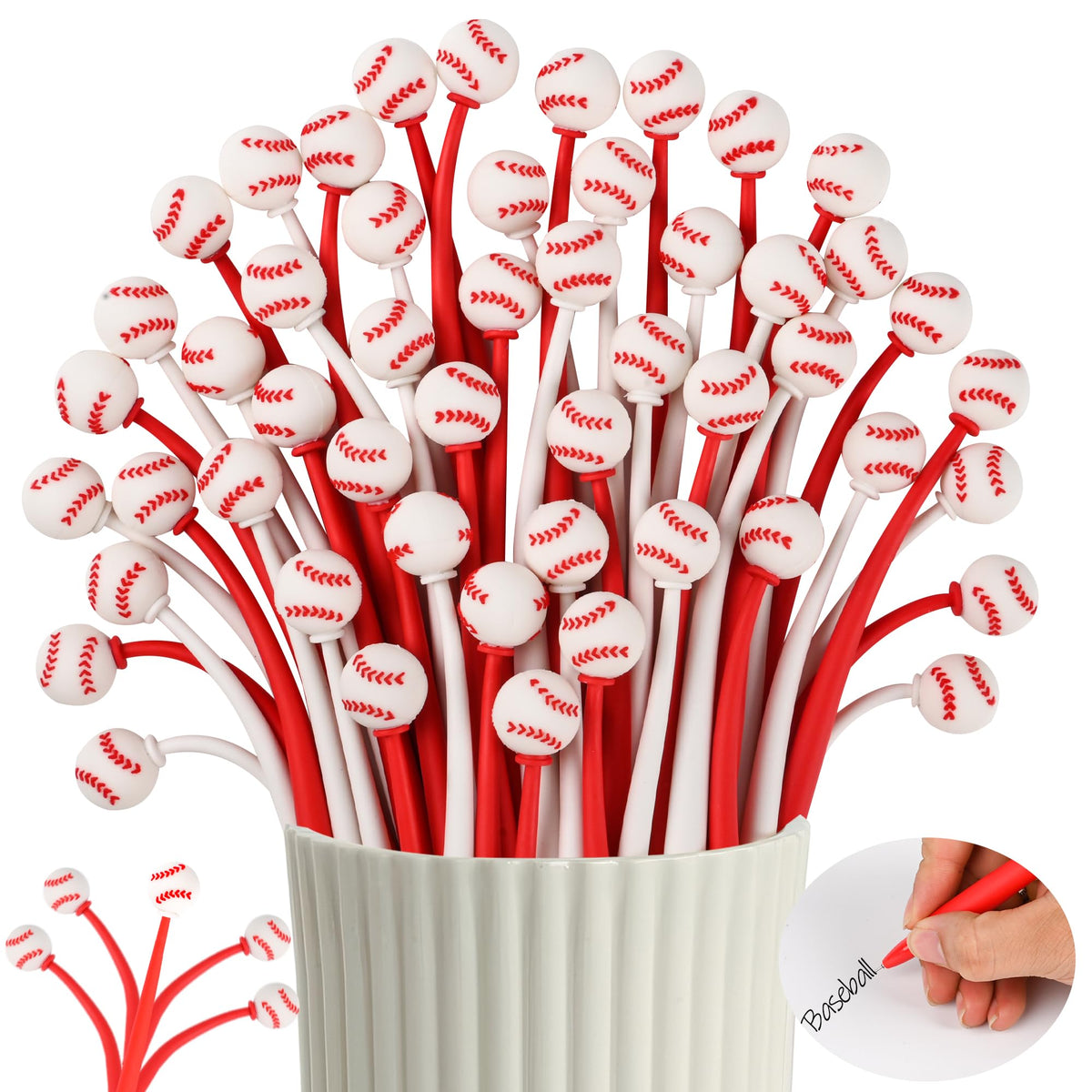 LiYiQ 50 PCS Baseball Party Favor Stress Relief Bobblehead Pens Fun Cute Pen Fidget Pens Kawaii